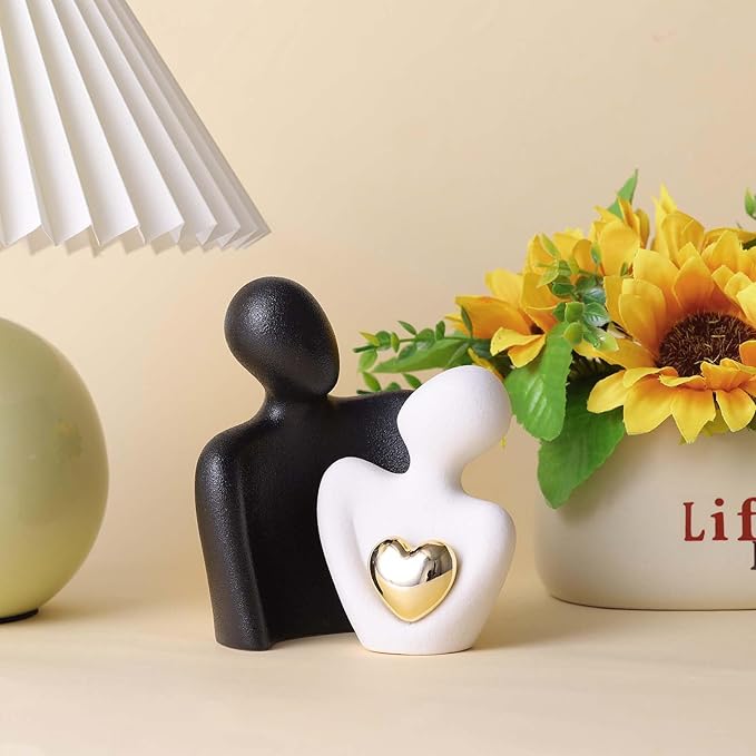 Mini Couple Statue Tv Stand Decor Items for Living Room Home Decor,Bedroom Decor for Couples Sculpture for Anniversary Wedding,Love Gifts for Couples 2025,Knick Knacks for Shelve (Black White, 4.72in)