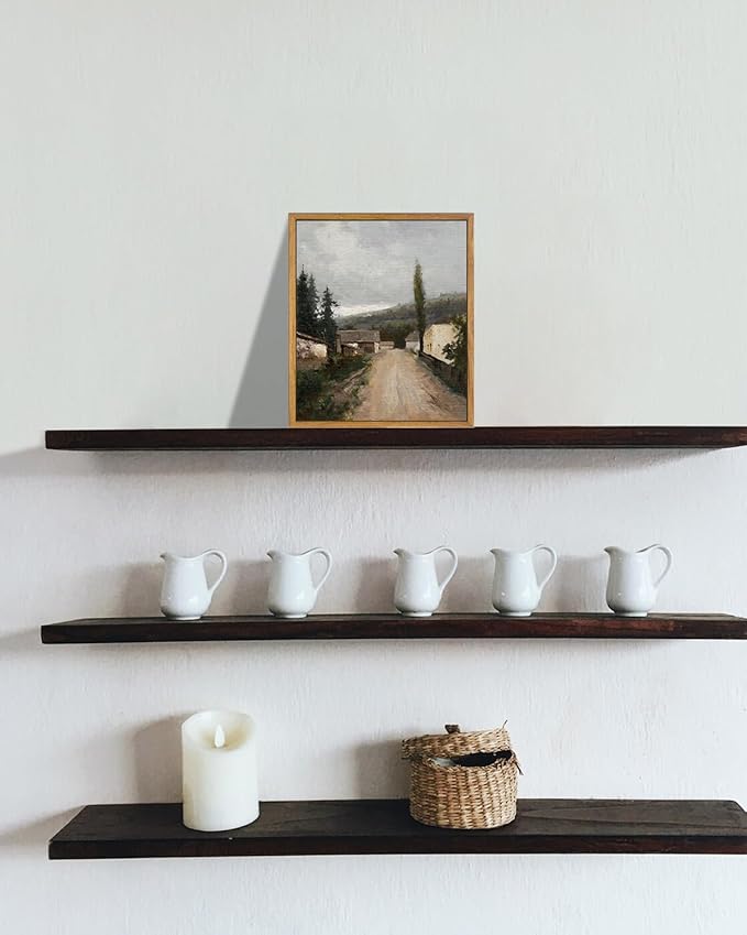 KBKBART Framed Wall Art, Vintage European Village Country Canvas Art Prints Farmhouse Decor, Vintage Oil Painting Picture, Rustic Landscape Wall Decor for Bathroom, Bedroom Living Room, Vintage Art(8"x10")