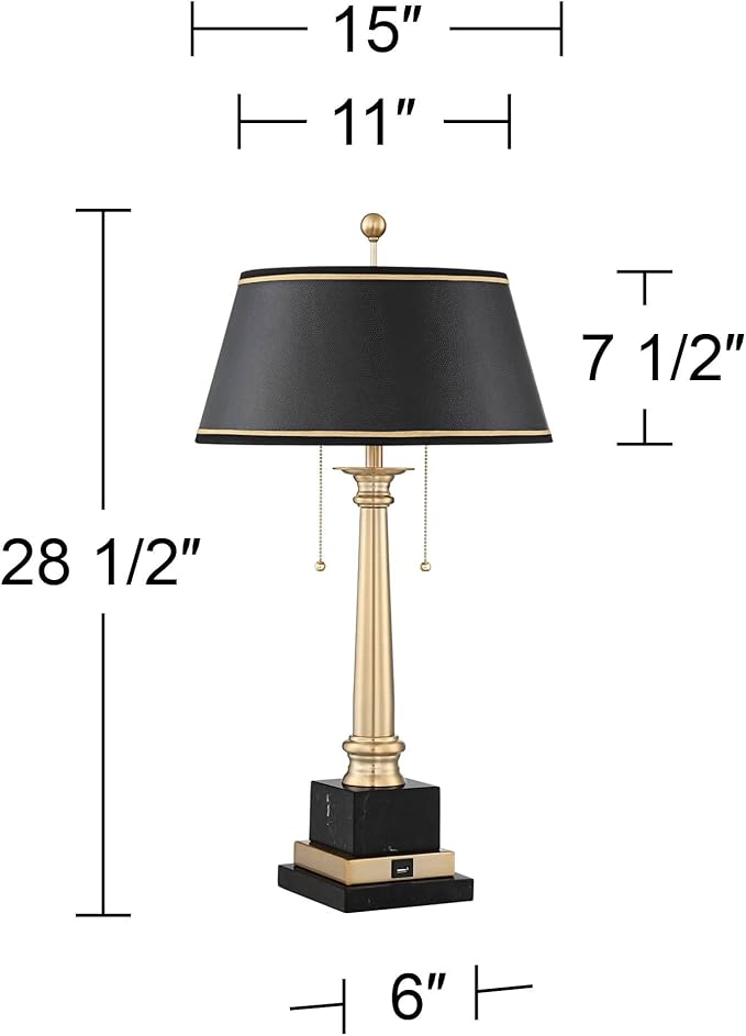 Barnes and Ivy Georgetown 28 1/2" Tall Traditional Table Lamp with USB Charging Ports A+C Warm Brass Steel Black Gold Trim Drum Shade for Living Room Bedroom Nightstand Bedside Office House
