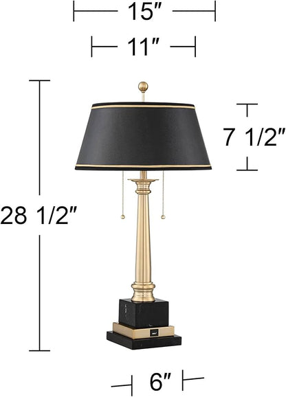 Barnes and Ivy Georgetown 28 1/2" Tall Traditional Table Lamp with USB Charging Ports A+C Warm Brass Steel Black Gold Trim Drum Shade for Living Room Bedroom Nightstand Bedside Office House