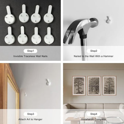 HOURIA Vintage Tree Sketch Framed Canvas Wall Art Set,Natural Brown and Gray Woodland Wall Decor,Mid Century Nature Forest Artwork,Textured Botanical Art Print for Living Room,Bedroom,Office-24"x36"x3