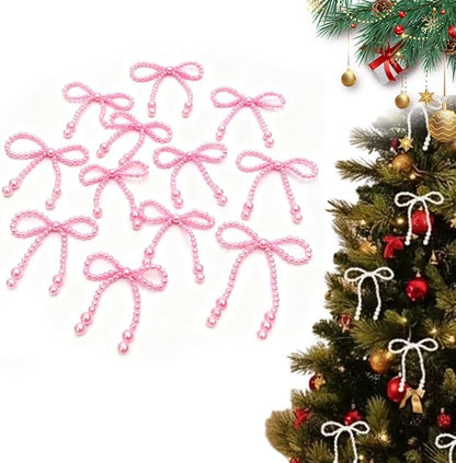 Christmas Bows Ornaments, Champagne Gold Glitter Rhinestone Bow Ornaments with Twist Ties, Sparkly Christmas Tree Bow Topper Decorations for Wreaths, Garland, Gift Wrapping (Pink)