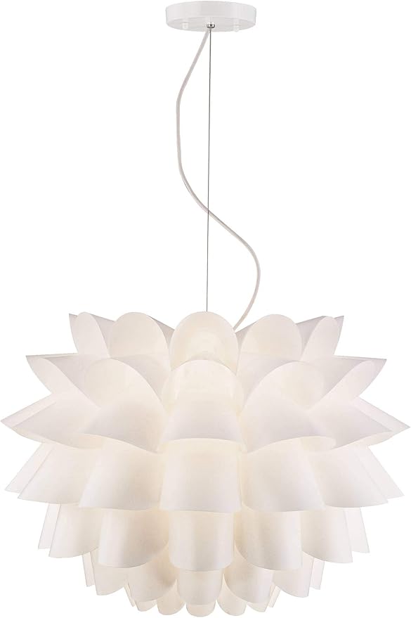 Possini Euro Design White Flower Hanging Pendant Lighting Fixture 25 1/4" Wide Modern Blooming Curved Petals for Dining Room Living House Home Foyer Kitchen Island Entryway Bedroom High Ceilings