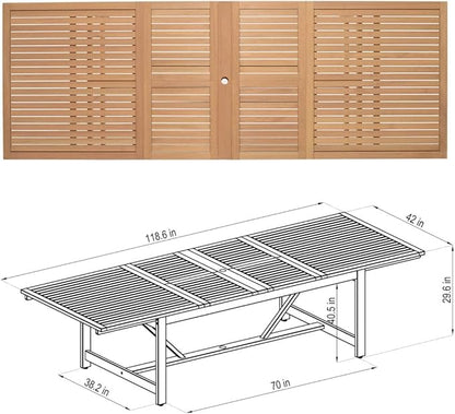 Amazonia Franklin 11-Piece Rectangular Extendable Patio Dining Set | Teak Finish and Weather-Net Technology | Ideal for Outdoors and Indoors