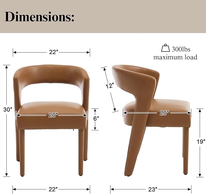 DUOMAY Modern Dining Chairs Set of 4, Leather Fabric Upholstered Kitchen Chair with Curved Open Back Accent Side Chairs Dining Room Chairs with Wood Legs, Brown