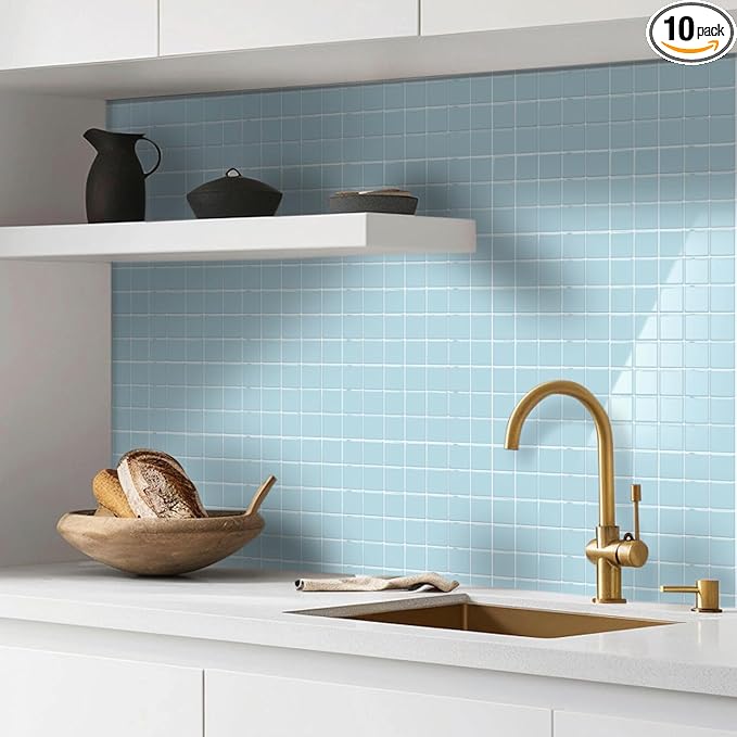 Alwayspon 10 Sheets 10"x10" Blue 3D Vinyl Backsplash Tiles, Self-Adhesive Peel and Stick Wall Tile Stickers Stick on Subway Tiles for Kitchen Bathroom Wall