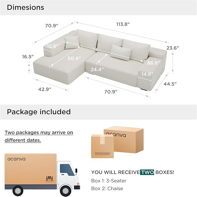 Acanva Modern Oversized Modular L Shaped Sectional Sofa Set for Living Room, Minimalist Style Comfy 4-Seat Corner Couch, Left Chaise, Vegan Leather