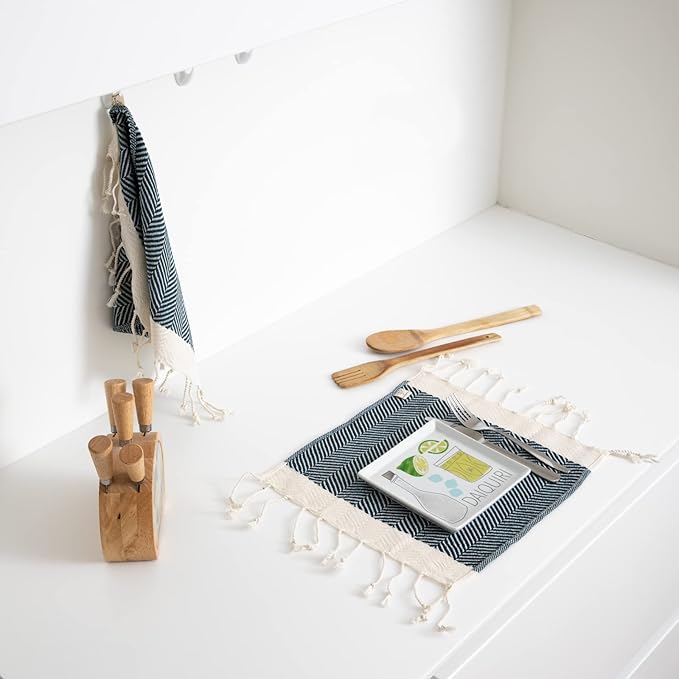 SMYRNA TURKISH COTTON Herringbone Series Kitchen Dish Towels Pack of 6, Machine Washable Wash Cloths, Ultra Soft, Absorbent, Prewashed and Quick Dry Turkish Dish Towels, 12x12 Inch (Navy)