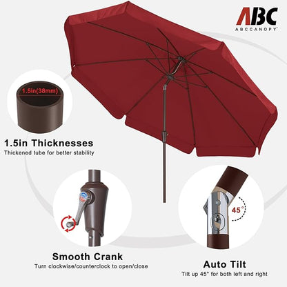 ABCCANOPY 9ft Scalloped Patio Umbrella, Outdoor Table Umbrella with Tilt and Crank, Fiberglass Ribs Deck Umbrella for Patio, Pool, Garden, Picnic (Burgundy)