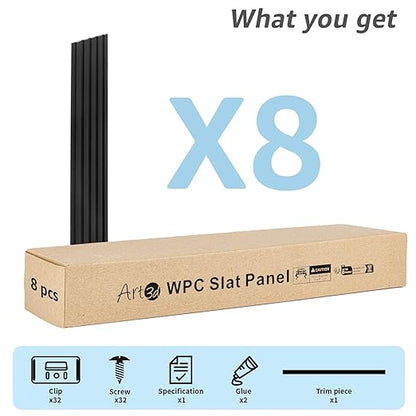 Art3d WPC Slat Wall Panels, 8-Pack 108 x 6 Inch 3D Wall Accents for Interior Wall Decor, Living Room, Bedroom, Black