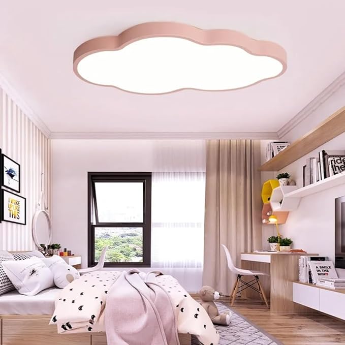 Modern Pink Led Ceiling Light 22"48w Close To Ceiling Light Fixtures With Remote Led Ceiling Lamp Flush Mount Ceiling Chandelier Lighting Fixture For Kids Bedroom/Kindergarten/Hallway/Balcony