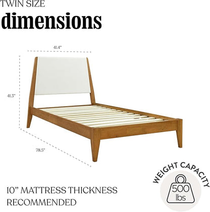 DG Casa Vandermark Solid Wood Easy Install Twin Bed Frame with Unique Headboard and Wooden Slat Support Included No Box Spring Required - Beige Walnut