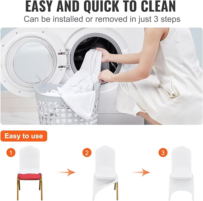 VEVOR 50 Pcs White Chair Covers Polyester Spandex Chair Cover Stretch Slipcovers for Wedding Party Dining Banquet Chair Decoration Covers