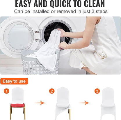 VEVOR 50 Pcs White Chair Covers Polyester Spandex Chair Cover Stretch Slipcovers for Wedding Party Dining Banquet Chair Decoration Covers