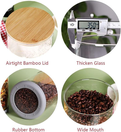 Set of 2 Glass Flour Container with Airtight Bamboo Lid, Large Food Jar with Wooden Lid for Storage Flour, Sugar, Cookies, Rice, Coffee Beans(3L)