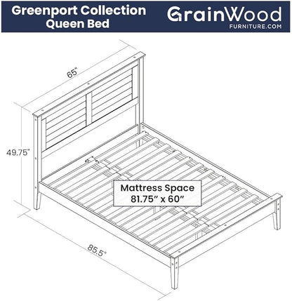 Grain Wood Furniture Greenport Solid Wood Platform Bed, Queen Size, Brushed Hickory