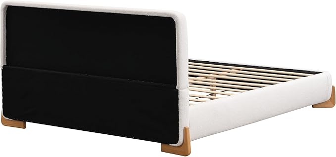 King Size Bed Frame, Upholstered Cloud Boucle Platform Beds Frames with Headboard, Anti-Collision Soft Rounded Corners Footboard, No Box Spring Required, Easy Assembly (38" White, King)