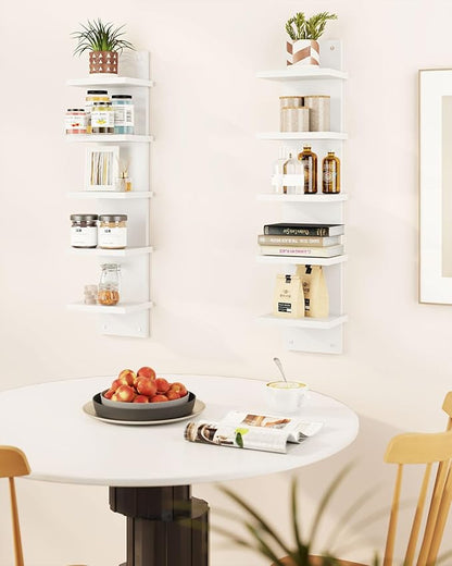 IBUYKE 5-Tier Modern Wall-Mounted Shelf, White Vertical Shelf, Floating Storage, Organizer, Tall Tower Design, Decorative Wall Mount Shelving for Home, Bedroom, Living Room, Office Decor WBC009W-2