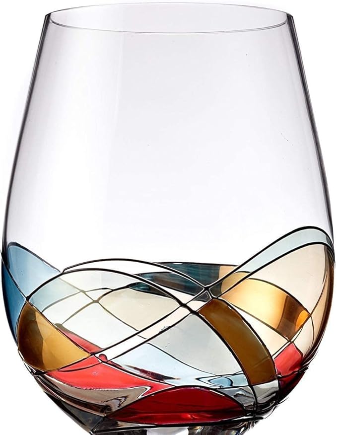 Stemless Wine Glasses Gift Set 2 Hand Painted Large Premium Red and White glasses Wine Lover Birthday Gift Box Mom Wife Sister, Bezrat