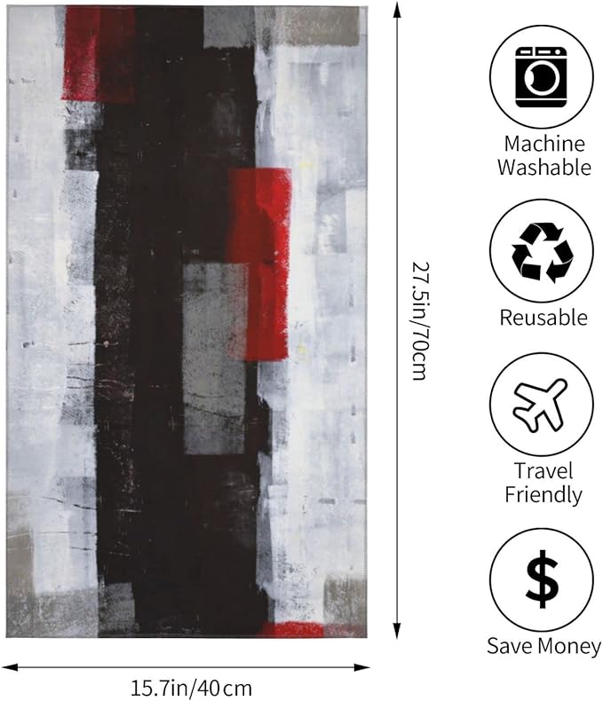 Hand Towels Set of 2 Absorbent 15.7x27.5 Kitchen Guest Towels Modern Art Black Red Gray Blocks