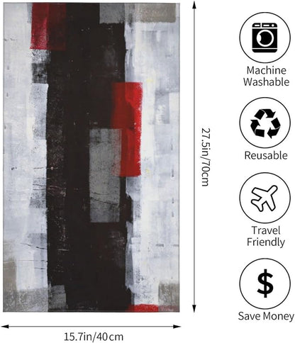 Hand Towels Set of 2 Absorbent 15.7x27.5 Kitchen Guest Towels Modern Art Black Red Gray Blocks