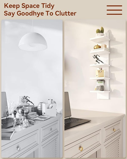 IBUYKE 5 Tier Wall Shelf Unit,White Vertical Shelf,Floating Storage Wall Shelf,Organizer Tall Tower Design Decorative Wall Mount Shelving for Home, Bedroom,Living Room,Office Decor WBC009W