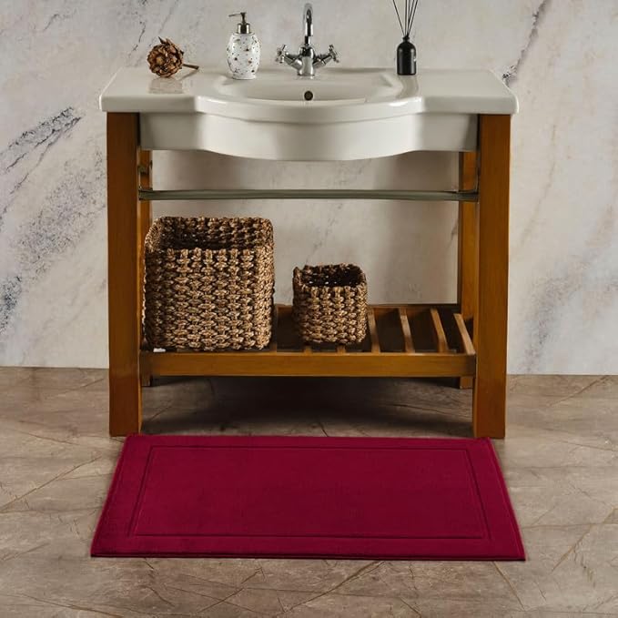 Hawmam Linen 21 x 34 inches, Pack of 2-100% Ring Spun Cotton Bathroom Rug Floor Towel, Red