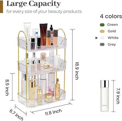 Aveniee Bathroom Counter Organizer, 3 Tier Perfume Skin Care Countertop Storage Shelf, Vanity Makeup Tray for Cosmetic Skincare Lotion,Clear