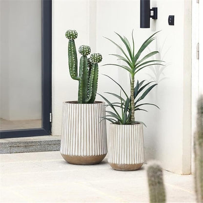 LuxenHome 22" H Tapered Tall Planter, Indoor Outdoor Large Plant Pot with Drainage Hole and Rubber Plug, Modern Striped Flower Pots for Plants, Handmade Concrete Planter Pots for Home Garden Patio