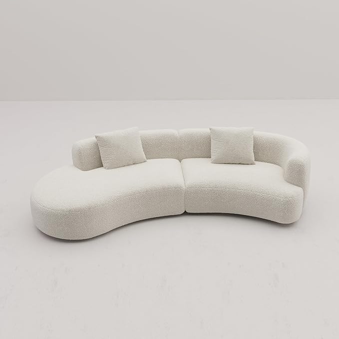 Acanva Modern Curved Sectional Living Room Couch, Minimalist Comfy Boucle Fabric Modular Sofa for Apartment, Home Office, 114" W Left Hand Facing, White