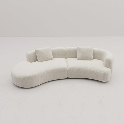 Acanva Modern Curved Sectional Living Room Couch, Minimalist Comfy Boucle Fabric Modular Sofa for Apartment, Home Office, 114" W Left Hand Facing, White
