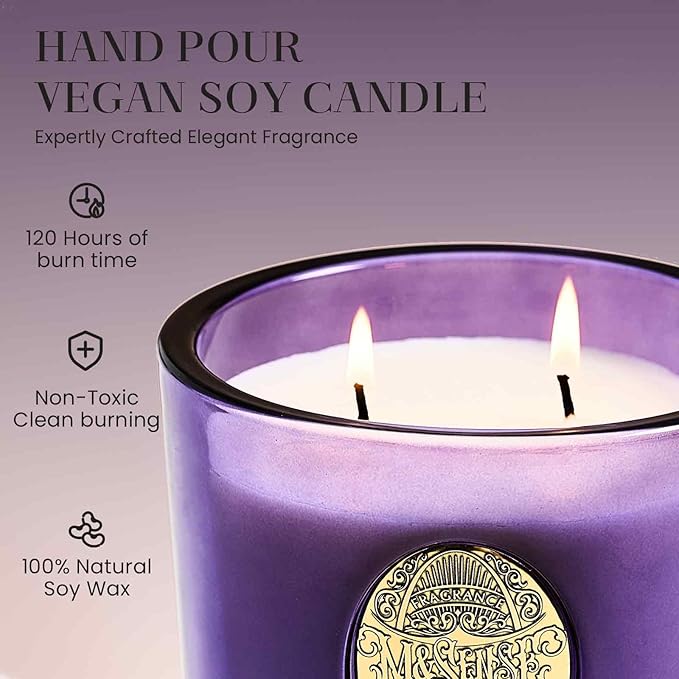 M&SENSE Large Two-Wick Strong Soy Candle | Berry Rose & Purple |19.8 oz, 120H Burn Time | Luxury Scented Candle for Relaxation, Gifting, Home Décor | Ideal for Bedroom, Office, Party Ambiance