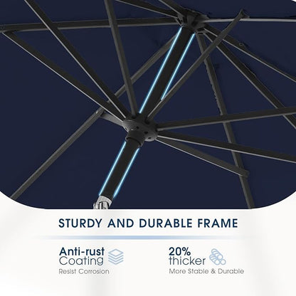 wikiwiki 9FT Patio Umbrellas Outdoor Table Market Umbrella with Push Button Tilt/Crank, 8 Sturdy Ribs, Fade Resistant Waterproof POLYESTER DTY Canopy for Garden, Lawn, Deck,Backyard&Pool,Midnight Blue