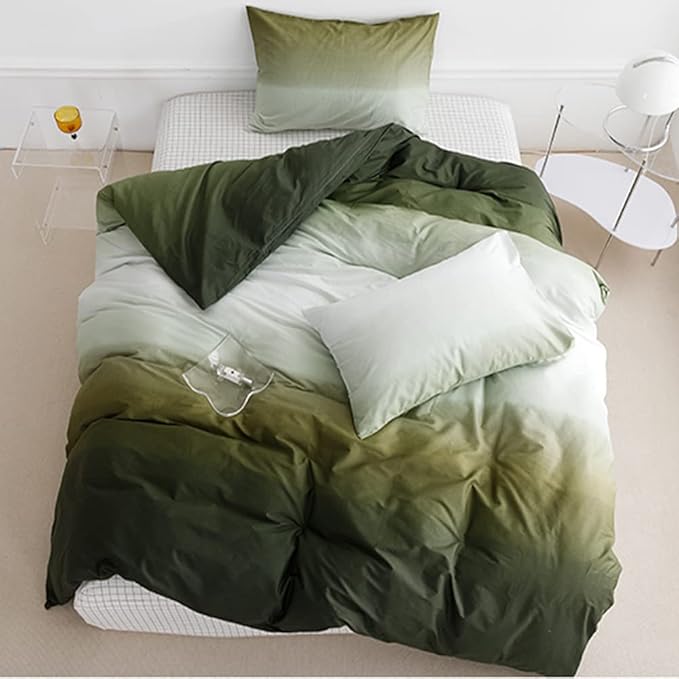 Pureant Army Green Gradient Comforter Sets California King Women Men Solid White and Green Bedding Comforters Cotton Modern Plain Dark Hunter Green Gradient Quilts Cal King Soft Green Blankets Durable