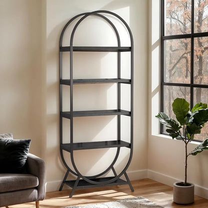 Arched Bookshelf,5-Tier Tall Wide Open Bookcase, Modern Storage Book Shelves, Freestanding Display Rack Shelving Unit for Office, Bedroom, Living Room, Easy Assembly, Black