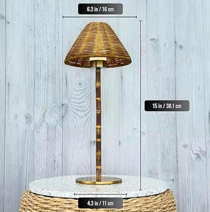 Athena-R Organic Bamboo & Rattan Cordless Table Lamps with 3-Way Brightness & Rechargeable Battery | 2-Piece Set for Bedroom, Living Room, Office & Outdoor LED Lighting