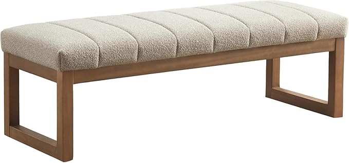 52.7" Bedroom Bench for End of Bed, Modern Upholstered Teddy Fabric Entryway Bench & Dining Bench, Footrest Stool Bench with Solid Wood Frame for Bedroom, Living Room (Camel)