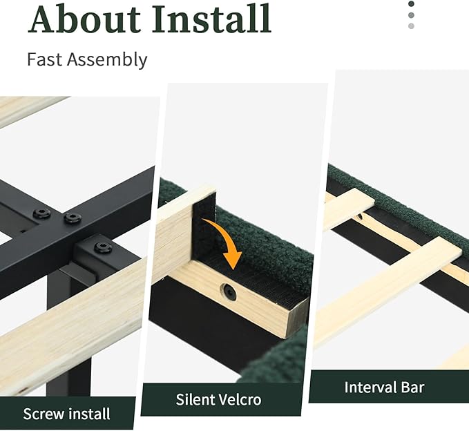 BarnFurin Twin Bed Frame with Upholstered Headboard, Teddy Soft Boucle Fabric, Platform Bed with Strong Wooden Slats Support, Two Bed Forms Design, No Boxing Spring Needed, Easy Assembly, Green