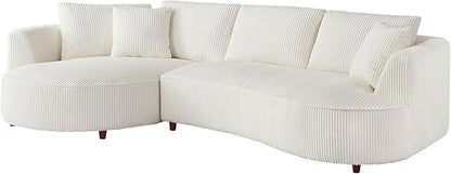 WILLIAMSPACE 122" Modern Curved Sofa Couch, Upholstery Oversized Cloud Sofa with Chaise & Pillows, Left Hand Facing Sectional Couch for Living Room (Left-Facing,White Corduroy)