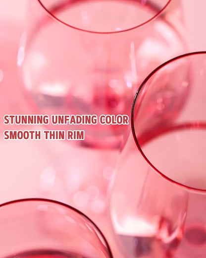 Physkoa Pink Wine Glasses Set of 6-15oz Hand Blown Crystal Colored Wine Glasses with Long Stem, Wedding, Birthday, Christmas Valentines Day Glassware Gifts for Lovers