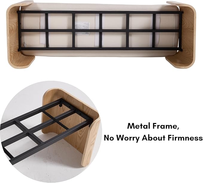 DUOMAY Modern Chenille Bedroom Bench, 49" Wide Long Entryway Bench with Solid Wood Legs Upholstered Dining Bench Ottoman for Living Room Indoor, White