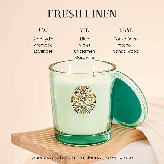 M&SENSE Large Two-Wick Clean Soy Candle | Fresh Linen & Neon Blue | 19.8 oz, 120H Burn Time | Luxury Scented Candle for Relaxation, Gifting, Home Décor | Ideal for Bedroom, Office, Party Ambiance