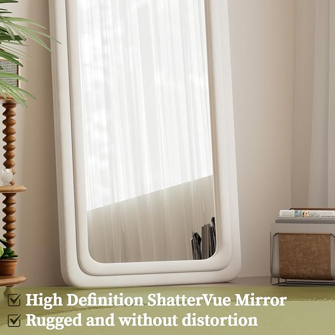 Koonmi 71"x32" Arched Mirror Full Length, Full Body Freely Standing Mirror, Flannel Floor Mirror with Stand for Bedroom, Living Room, Hanging or Against The Wall, White