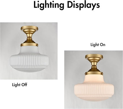 CLAXY Modern Gold Schoolhouse Ceiling Light Semi-Flush Mount Ceiling Light Fixture Milk Glass Lamp for Hallway Entryway Bedroom Kitchen
