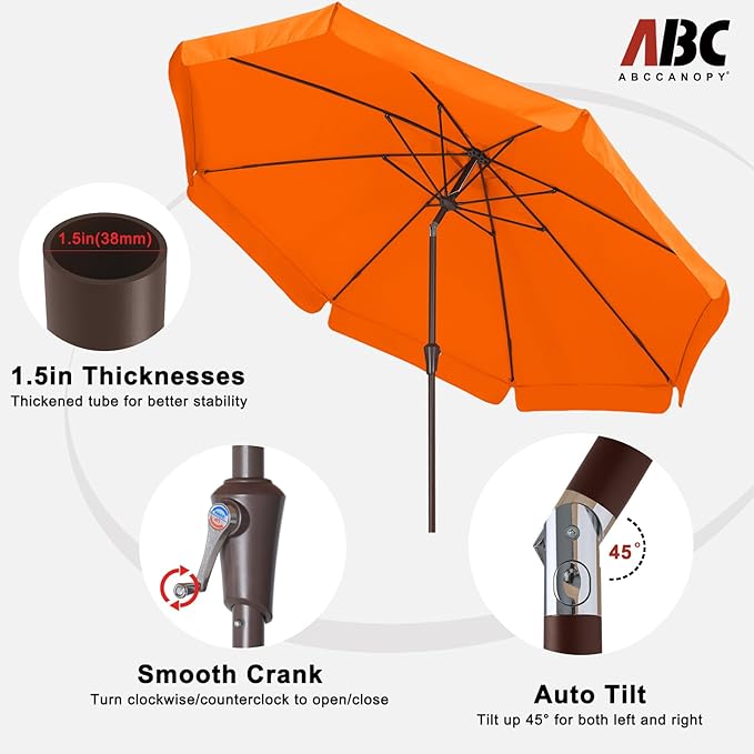 ABCCANOPY 9ft Scalloped Patio Umbrella, Outdoor Table Umbrella with Tilt and Crank, Fiberglass Ribs Deck Umbrella for Patio, Pool, Garden, Picnic (Orange)