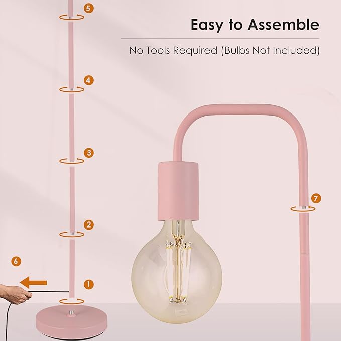 BoostArea Floor Lamp, Modern Cute Pink Floor Lamp, 63Inch Metal Standing Lamp, E26 Socket, On/Off Footswitch, ETL Listed, Tall Thin Skinny Cool Floor Lamp for Living Room, Bedroom Decor, Minimalist
