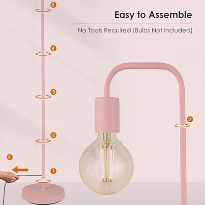 BoostArea Floor Lamp, Modern Cute Pink Floor Lamp, 63Inch Metal Standing Lamp, E26 Socket, On/Off Footswitch, ETL Listed, Tall Thin Skinny Cool Floor Lamp for Living Room, Bedroom Decor, Minimalist