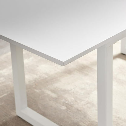 55''- 71'' Extendable Dining Room Table, Expandable Dining Table with Metal Leg, Modern Mid Century Large Table, for 2-6 Person, White