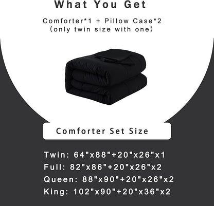 DOWNCOOL King Size Comforter Set -All Season Bedding Comforters Sets with 2 Pillow Cases -3 Pieces Bed Set Down Alternative King Bedding Set -Black King Comforter Set(102"x90")