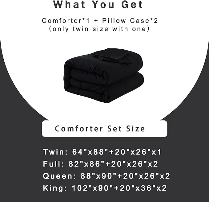 DOWNCOOL Full Size Comforter Sets -All Season Bedding Comforters with 2 Pillow Cases -3 Pieces Bed Set Down Alternative Comforter -Black Bedding Sets (82"x86")